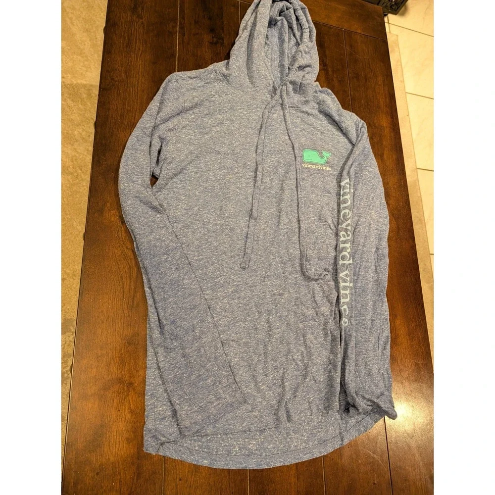 Vineyard Vines Sweater Mens S Heather Blue Green Whale‎ Logo Pullover Hoodie